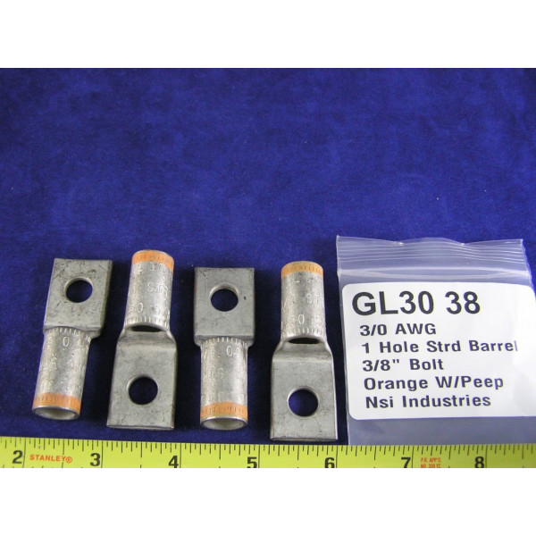Nsi Industries GL30380 3/0 Awg Lug 1Hole 3/8"Bolt W/Peep  (1ea)