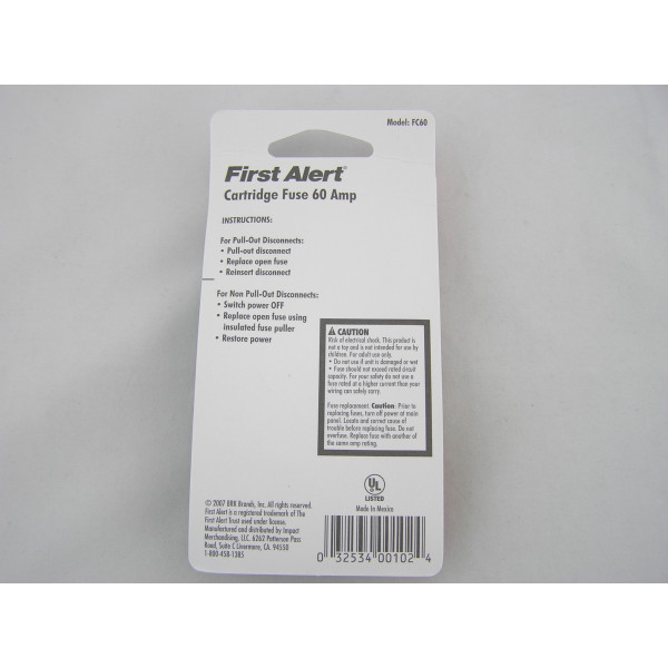 FIRST ALERT 60 AMP CARTRIDGE ONE-TIME FUSE FC60 ( PKG 2) NON-60